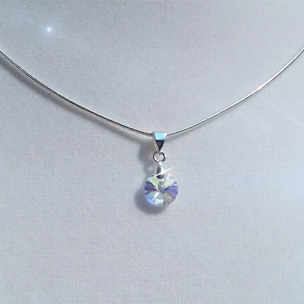 8MM AB ROUND SWAROVSKI PENDANT S.S. NECKLACE